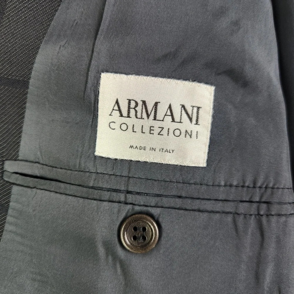 Armani Collezioni Blazer Jacket Men 44L Charcoal Grey Windowpane Single Breasted